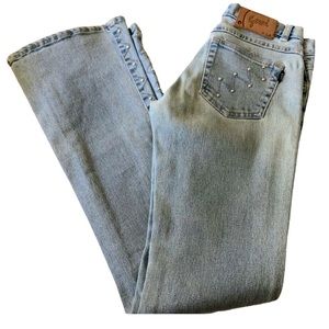 🌞 Yagi vintage Y2K glitter studded bling Jeans Lt Blue mid rise flair women 1